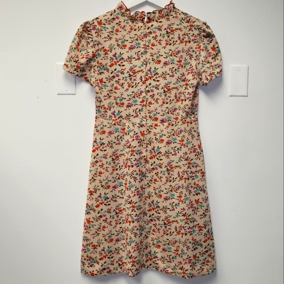 Vintage 70s Montgomery Wards Beige Print Floral Spring Dress Size 16 - Picture 4 of 12